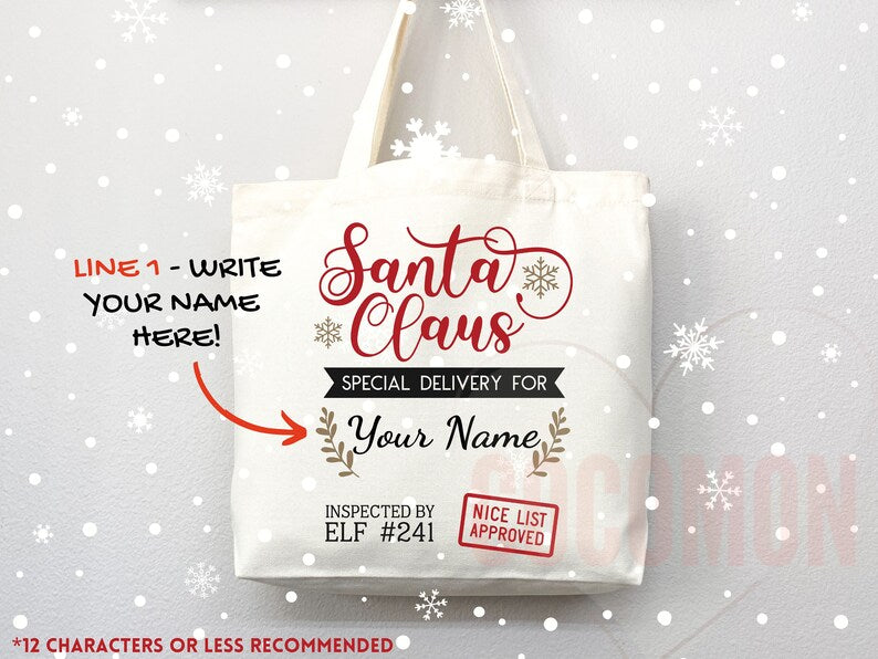 Custom Christmas Bag Tote Christmas Eve Gift Custom Stocking Sack Santa Sack Santa Delivery Sack Christmas gift bag for kids Santa Claus bag