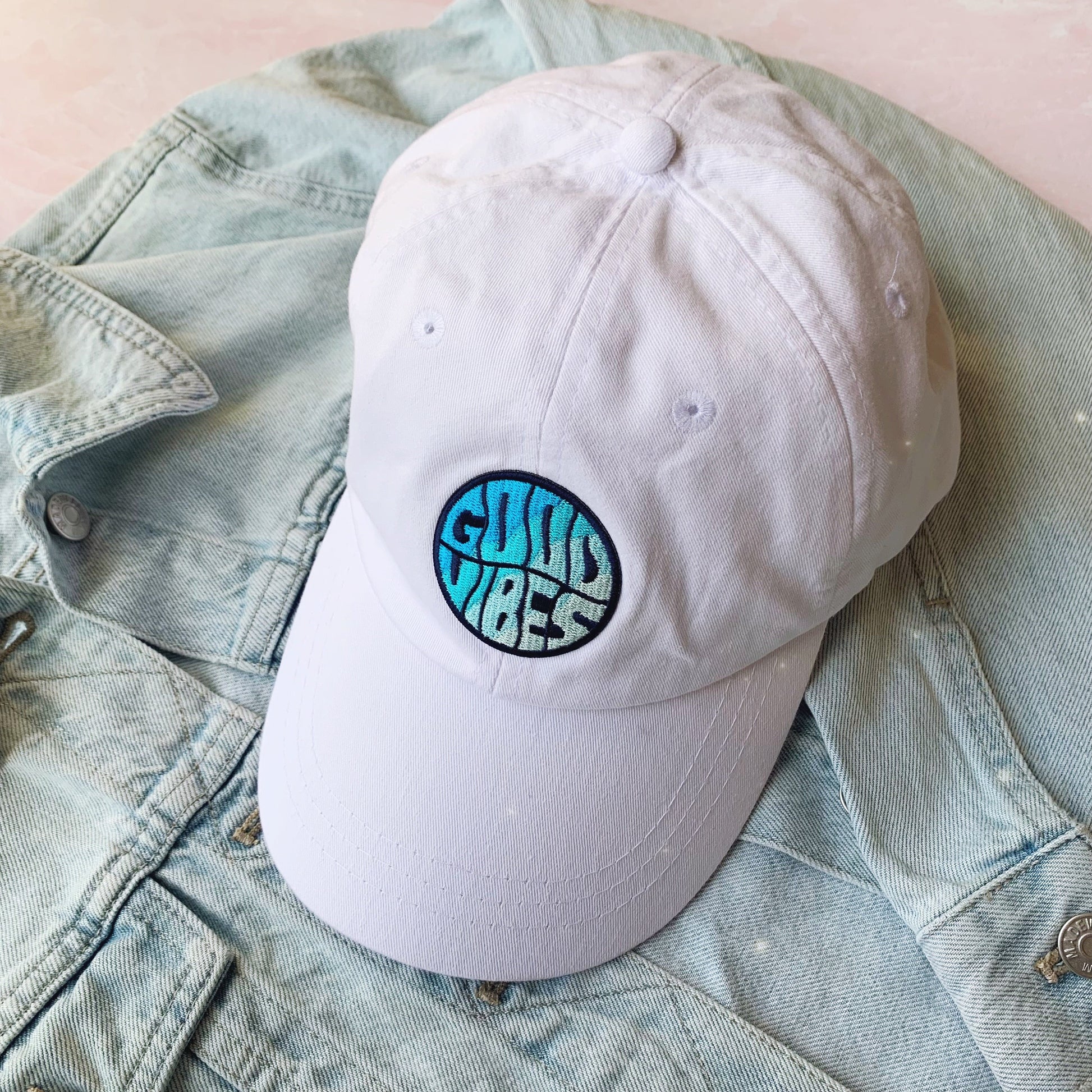 Good Vibes Baseball Hat - Choice of Hat Color - Beachy - Ocean Baseball Cap - Positivity -  Wildflower + Co. Gift