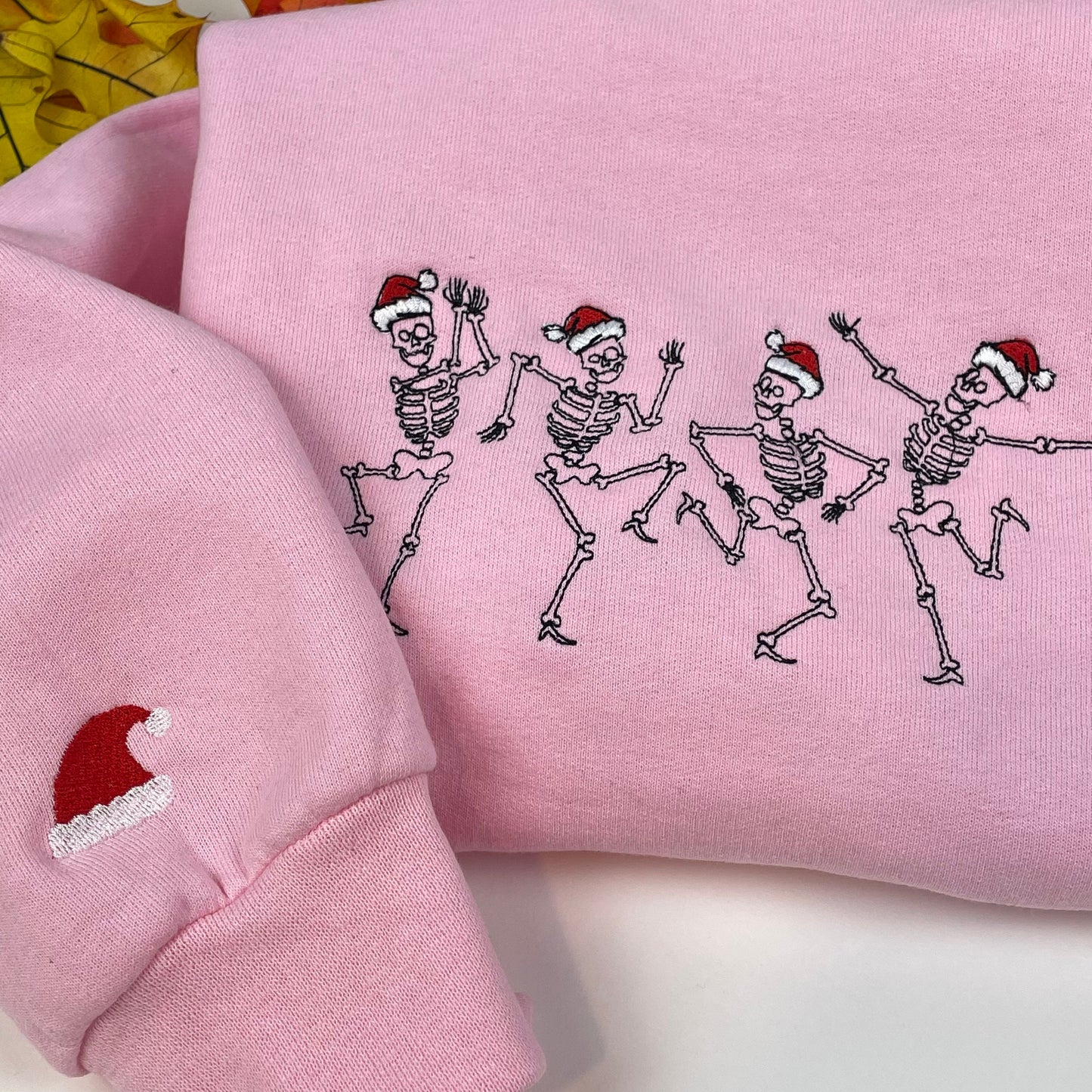 Embroidered Dancing Skeleton Christmas  Crewneck- Christmas Crewneck Dancing Skeleton Sweatshirts- Embroidered Crewneck  Holiday Clothing