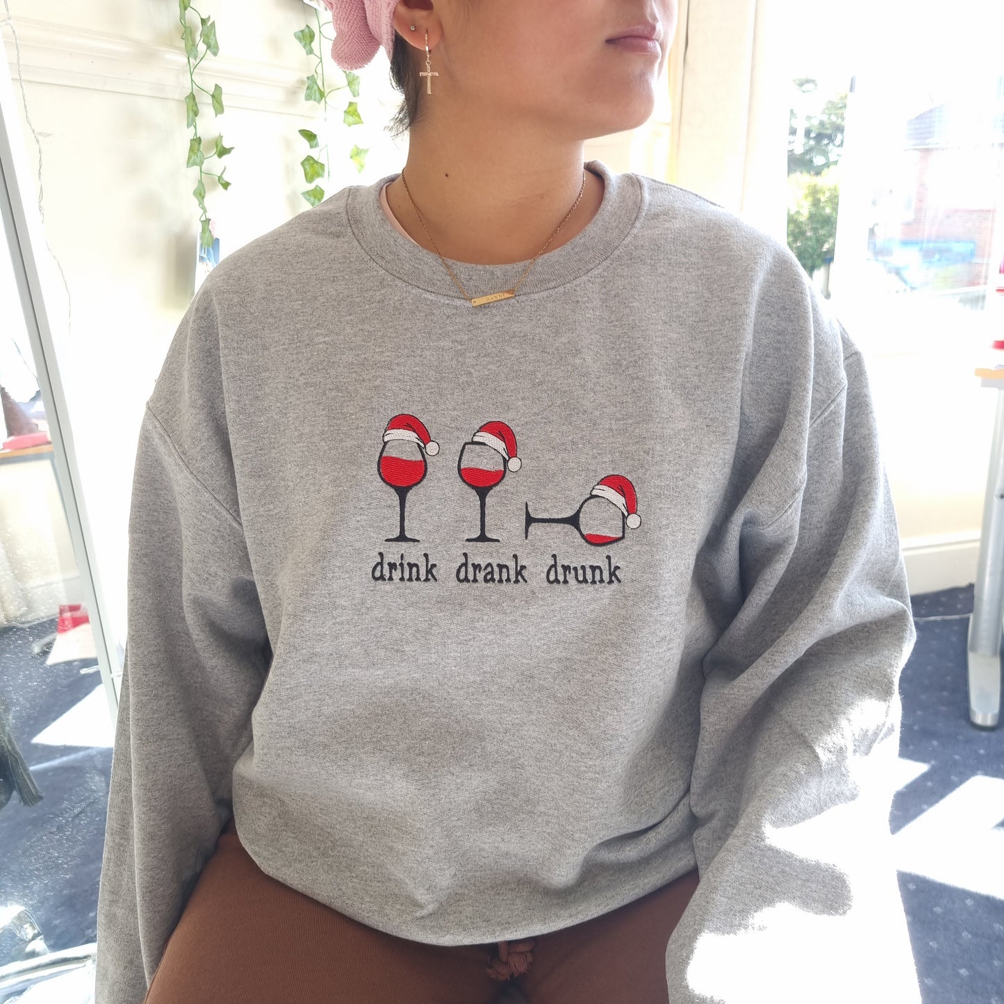 Embroidered Christmas Wine Jumper, Funny Drunk Xmas Sweatshirt, Perfect Gift For Her, Merry Christmas Hoodie, Present Xmas Crewneck, Unisex