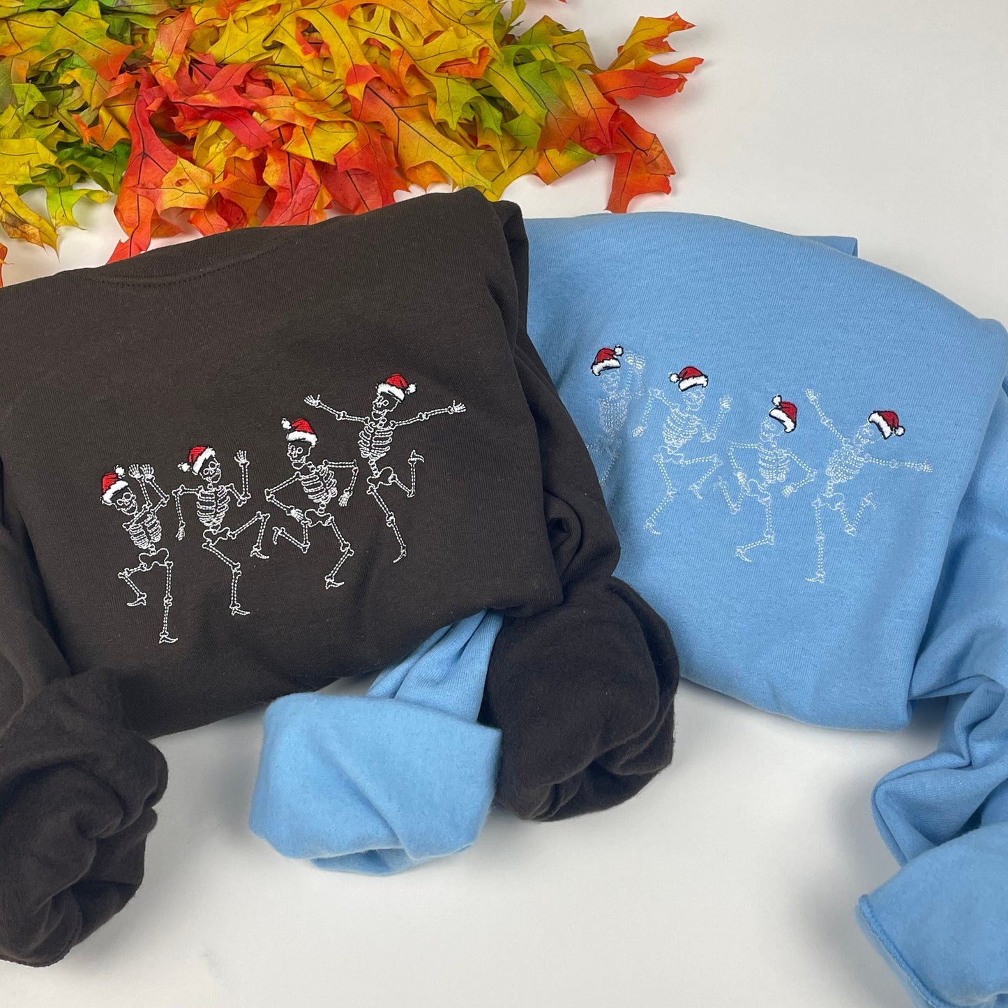 Embroidered Christmas  Crewneck- Christmas Crewneck Dancing Skeleton Sweatshirts- Embroidered Crewneck  Holiday Clothing