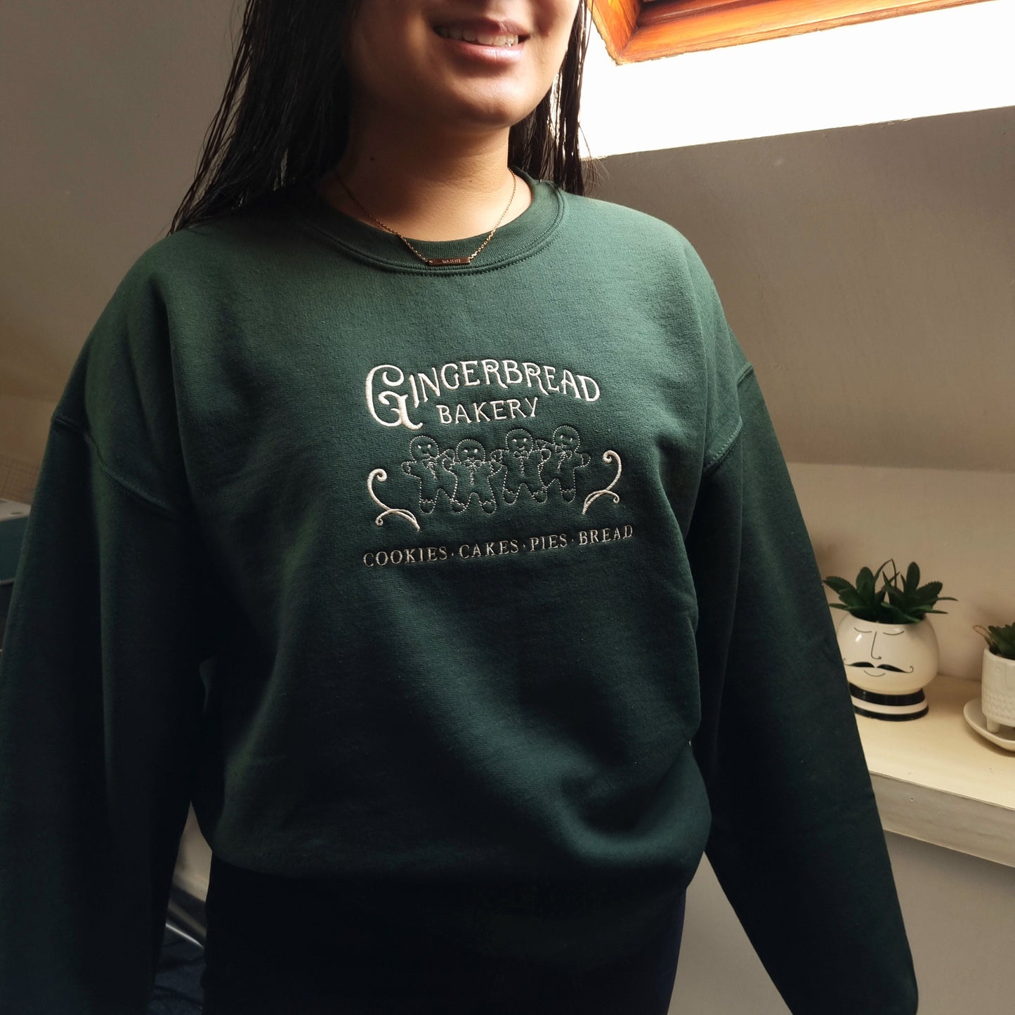 Gingerbread Bakery Christmas Embroidered Jumper, Perfect Christmas Jumper, Festive Xmas Sweatshirt, Present Gift for her, Retro Vintage