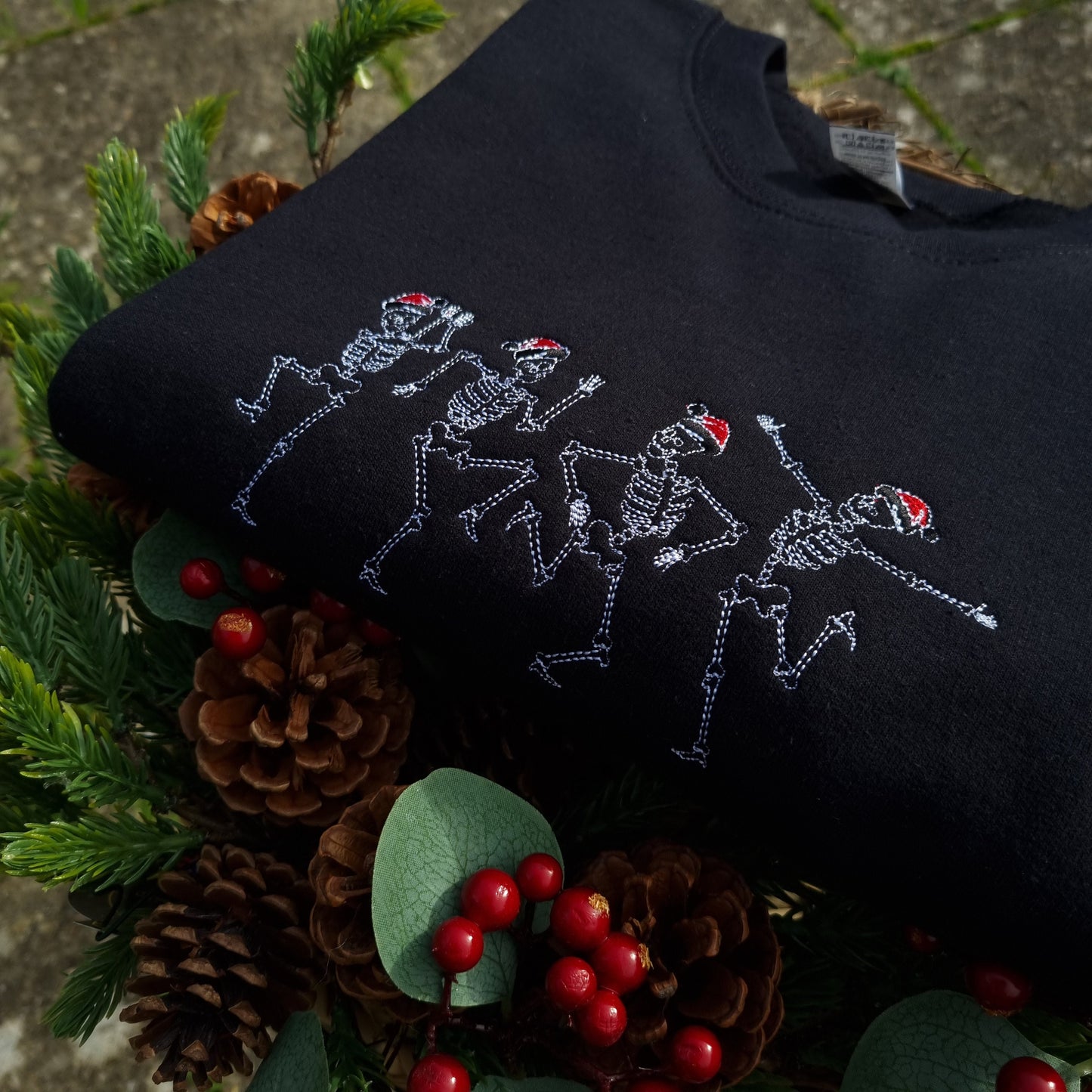 Embroidered Skeleton Christmas Jumper, Xmas Sweatshirt, Jumper for her, Hoodie for Him, Festive Present Gift, Christmas Clothing, Unisex