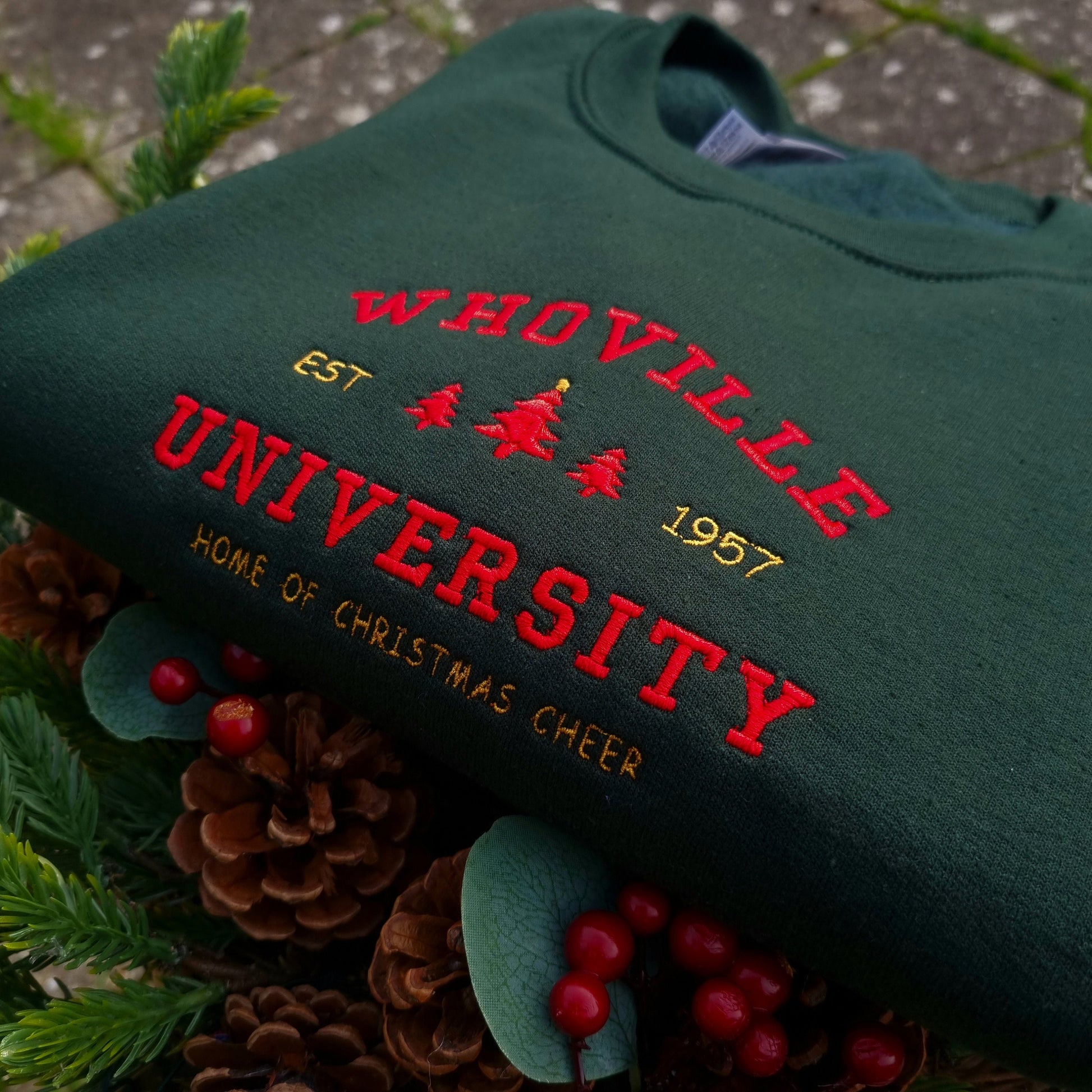 Christmas Whoville University Embroidered Sweatshirt, Christmas Crewneck, Christmas Jumper, Christmas Hoodie, Retro Vintage Sweatshirt