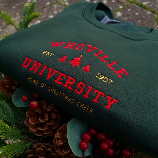 Christmas Whoville University Embroidered Sweatshirt, Christmas Crewneck, Christmas Jumper, Christmas Hoodie, Retro Vintage Sweatshirt