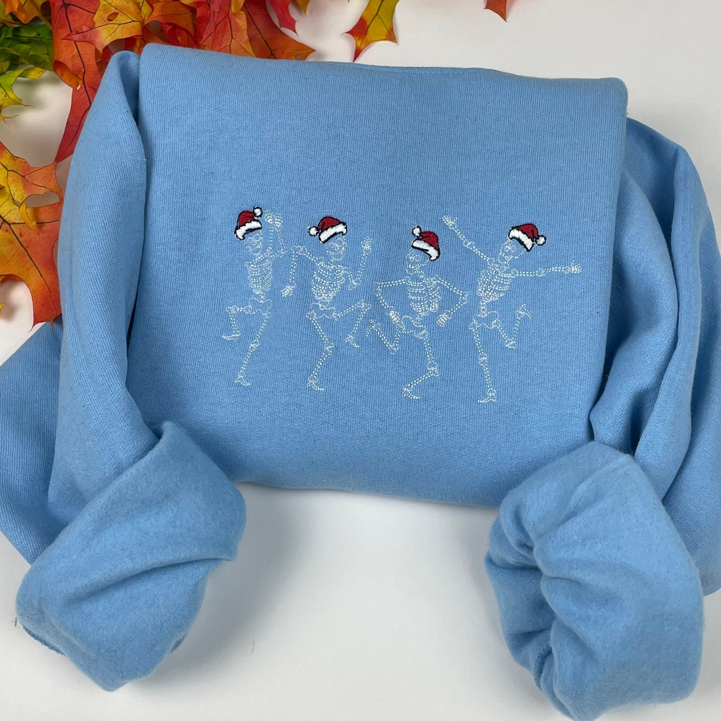 Embroidered Christmas  Crewneck- Christmas Crewneck Dancing Skeleton Sweatshirts- Embroidered Crewneck  Holiday Clothing