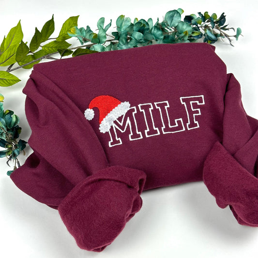 Milf Christmas Sweatshirt Embroidered -  Sweatshirts- Embroidered Sweatshirts - Christmas