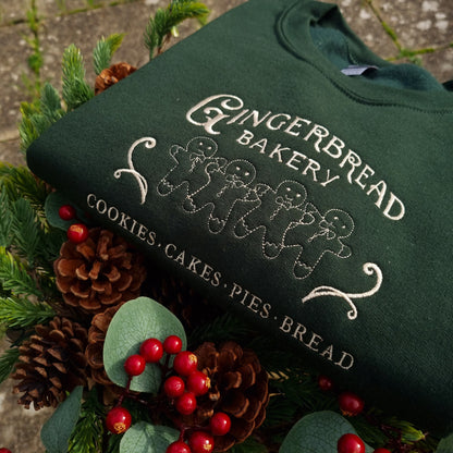 Gingerbread Bakery Christmas Embroidered Jumper, Perfect Christmas Jumper, Festive Xmas Sweatshirt, Present Gift for her, Retro Vintage