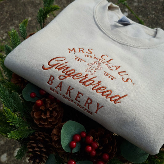 Mrs Clause Gingerbread Christmas Embroidered Sweatshirt, Christmas Sweatshirt, Funny Christmas, Xmas Gift, Womens Sweater, Retro Christmas