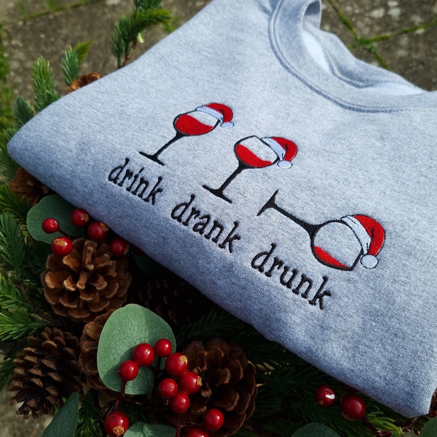 Embroidered Christmas Wine Jumper, Funny Drunk Xmas Sweatshirt, Perfect Gift For Her, Merry Christmas Hoodie, Present Xmas Crewneck, Unisex