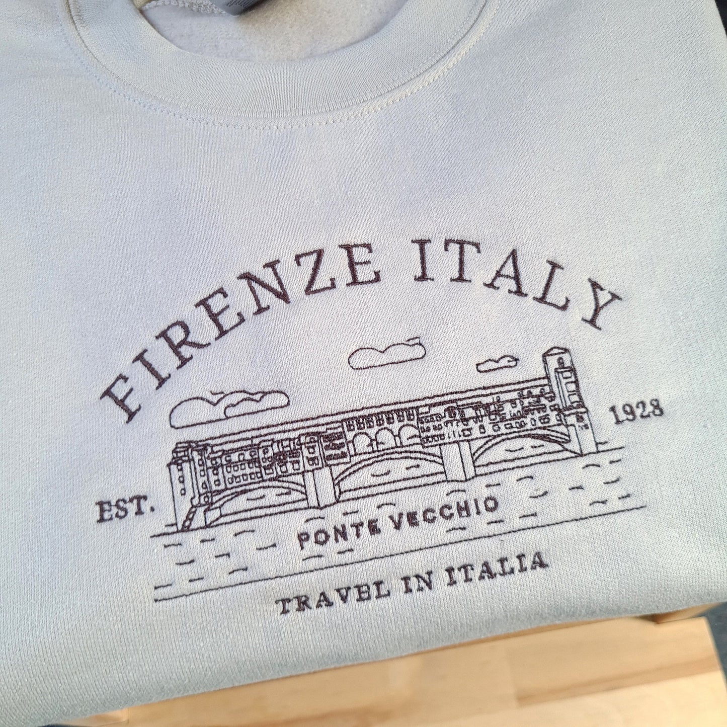 Firenze Italy Embroidered Sweatshirt, Ponte Vecchio Crewneck, Vintage Crewneck Location City, Embroidered Crewneck Gift For Her, Hoodie