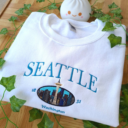 Seattle Washington Embroidered Sweatshirt, Vintage Sweatshirt, Oversize Crewneck, 90s Sweatshirt, Seattle sweatshirt, USA States Sweatshirt