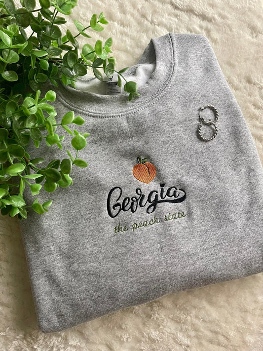 Georgia Embroidered Sweatshirt City Sweatshirt GA embroidered sweatshirt Georgia Crewneck Crewnecks of Cities Gift for Friend Comfy Gifts