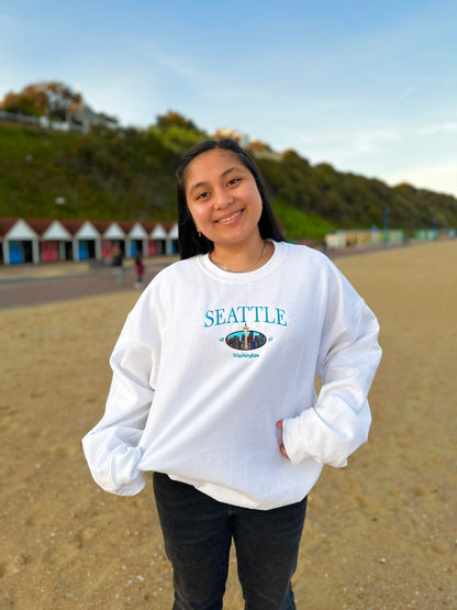 Seattle Washington Embroidered Sweatshirt, Vintage Sweatshirt, Oversize Crewneck, 90s Sweatshirt, Seattle sweatshirt, USA States Sweatshirt