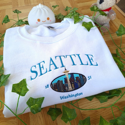 Seattle Washington Embroidered Sweatshirt, Vintage Sweatshirt, Oversize Crewneck, 90s Sweatshirt, Seattle sweatshirt, USA States Sweatshirt