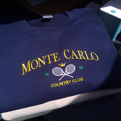 Monte Carlo Vintage Sweatshirt, Embroidered Tennis Crewneck, Monaco Sweatshirt, Vintage Tennis Sweatshirt, Country Club Tennis Sweater