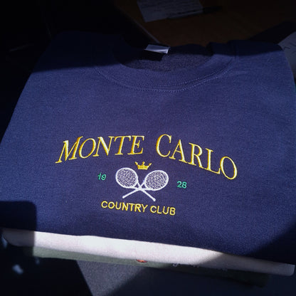 Monte Carlo Vintage Sweatshirt, Embroidered Tennis Crewneck, Monaco Sweatshirt, Vintage Tennis Sweatshirt, Country Club Tennis Sweater