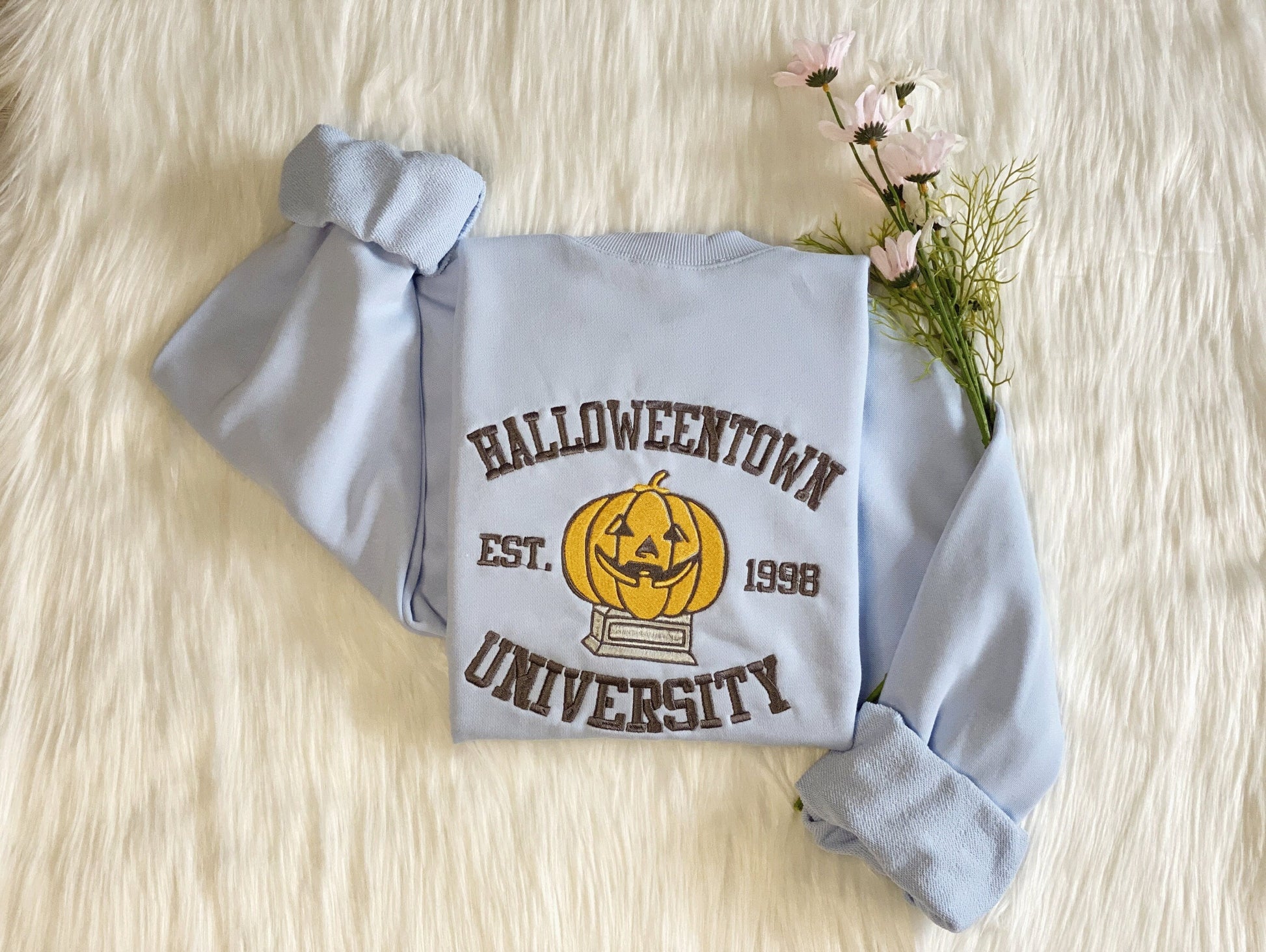 Halloweentown University Embroidered Sweatshirt | Embroidered Pumpkin University Hoodie | Halloweentown T-shirt | Crew Neck Sweatshirt