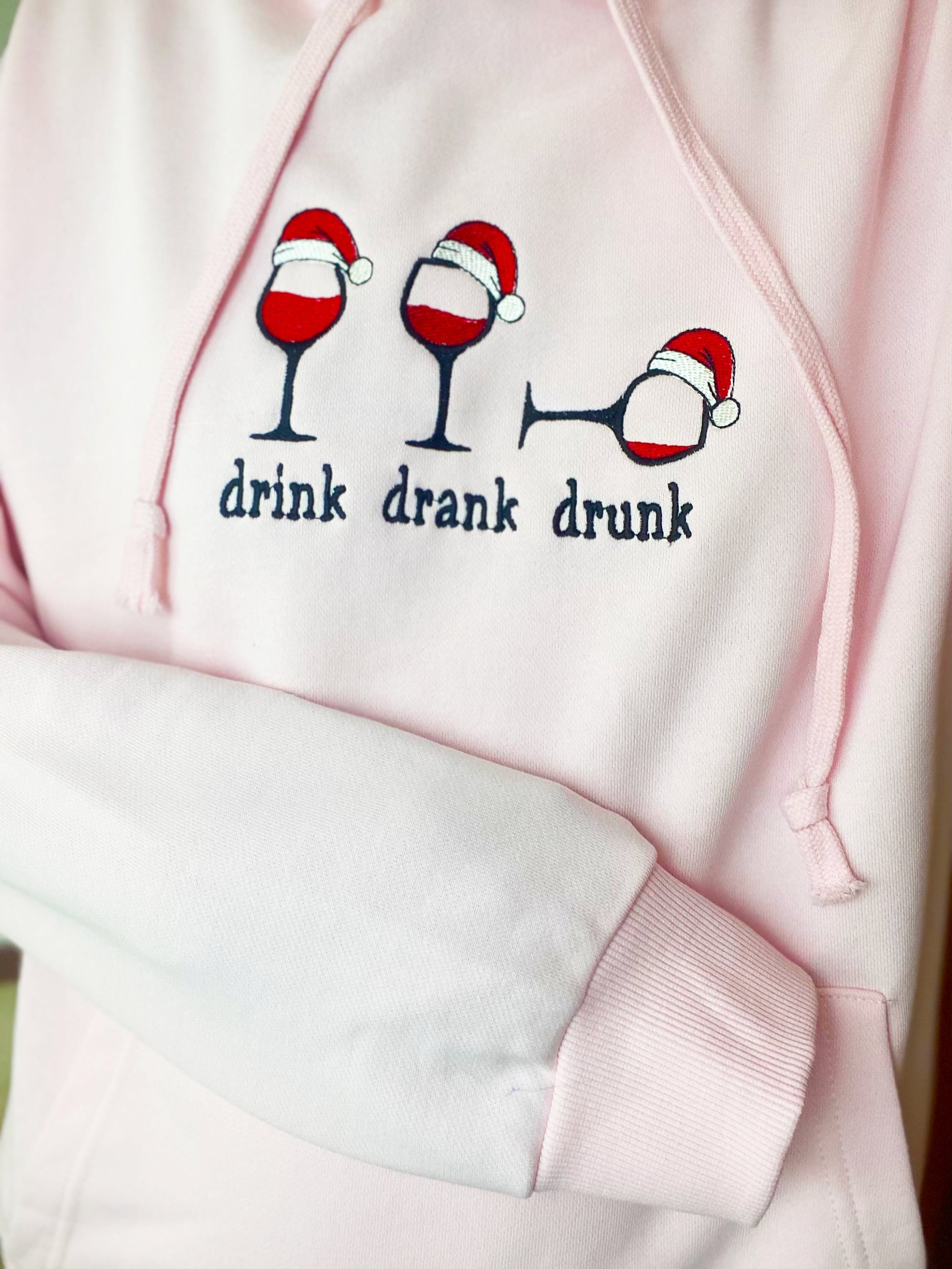 Christmas Drink Drank Drunk Wine Embroidered Sweatshirt | Wine Bottle Embroidered Hoodie | Christmas Sweater |Christmas Crew Neck Sweatshirt