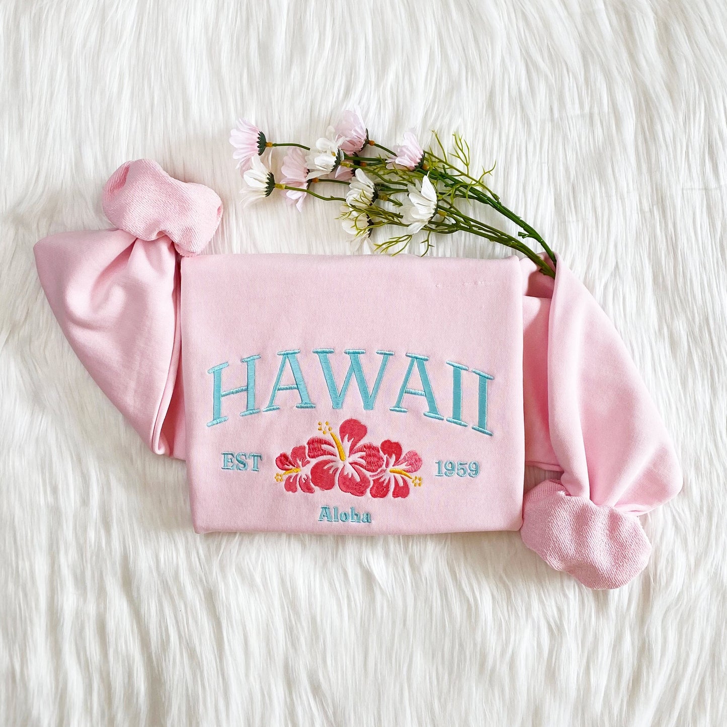 Hawaii Aloha State Embroidered Sweatshirt | Hawaii 1959 Embroidered Hoodie | Honolulu Sweater | Crew Neck Sweatshirt | Gift For Her