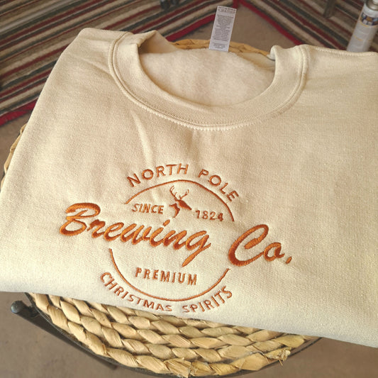 North Pole Brewing Co Embroidered Sweatshirt, Christmas Embroidered Sweatshirt, Christmas Crewneck, Christmas Jumper, Vintage Crewneck