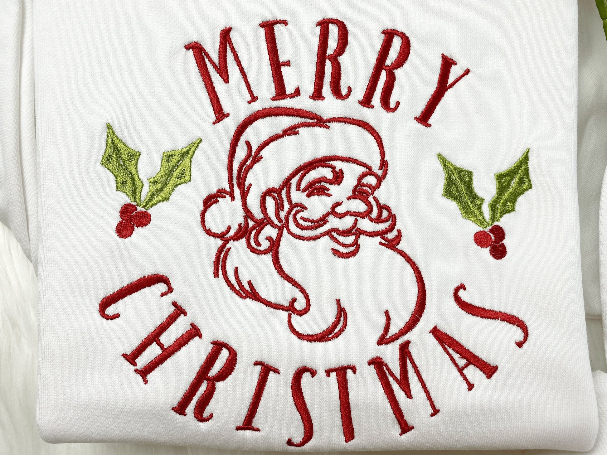 Vintage Santa  Christmas Embroidered Sweatshirt | Merry Christmas Embroidered Hoodie | Christmas Crew Neck Sweatshirt