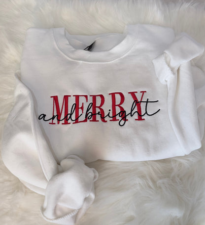 Merry and bright embroidered sweatshirt