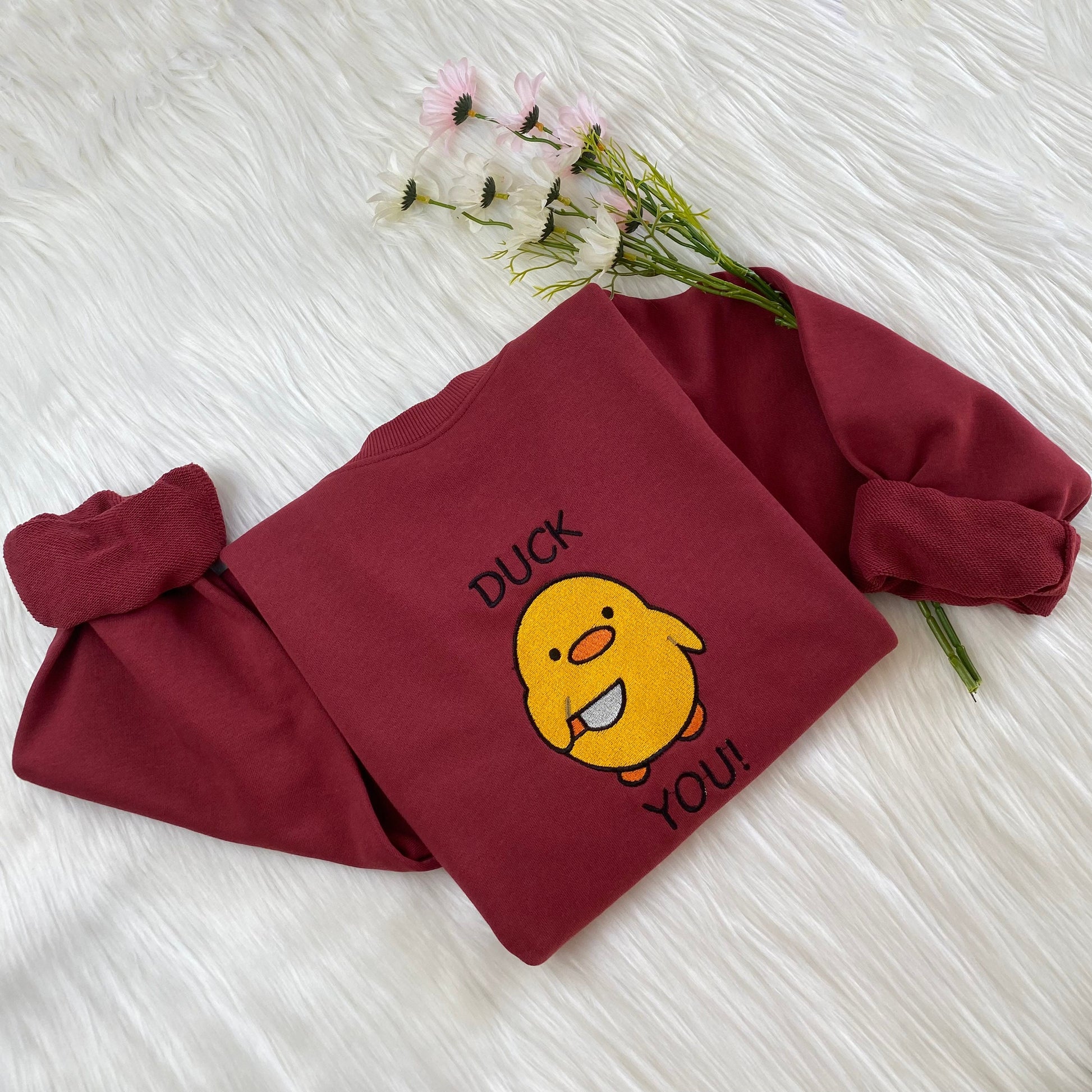 Duck You Embroidered Sweatshirt | Silly Duck Sweatshirt | Funny Embroidered Shirt | Funny Duck Shirt | Silly Goose Sweater | Crew Neck