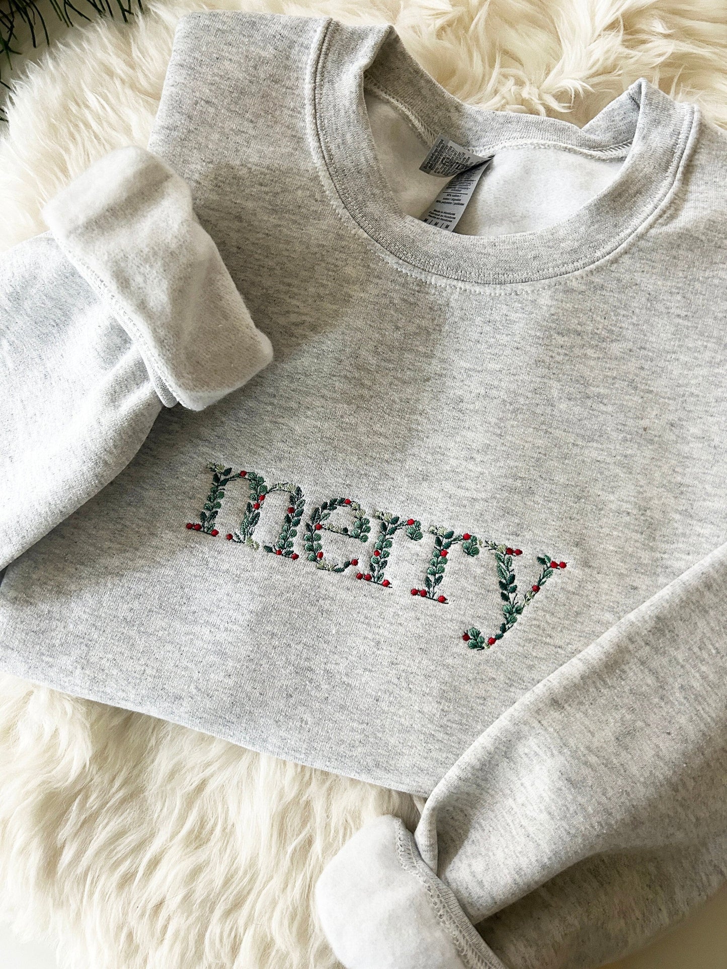 Embroidered Floral Merry Christmas Sweatshirt, Embroidered Christmas Crewneck Sweatshirt, Embroidered Floral Sweater, Custom Xmas Gift