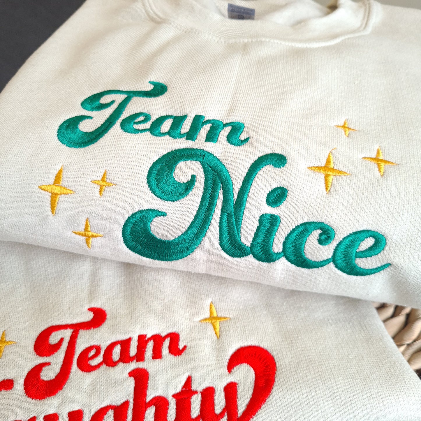 Family Matching Christmas Embroidered Sweatshirt, Group Christmas Sweatshirt, Team Naughty and Nice Sweatshirt, Couple Christmas Jumper