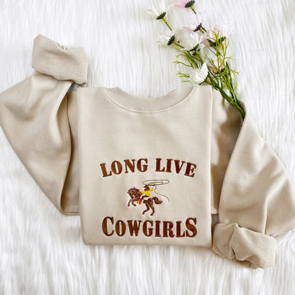 Long Live Cowgirls Embroidered Sweatshirt | Cowgirl Embroidered Hoodie | Vintage Western Sweater | Texas Girl Crew Neck Sweatshirt