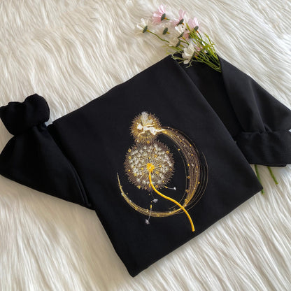 Magic Fairy With Dandelion Embroidered Sweatshirt | Luminous Fairy Embroidered Hoodie | Christmas Sweater | Crew Neck Sweatshirt