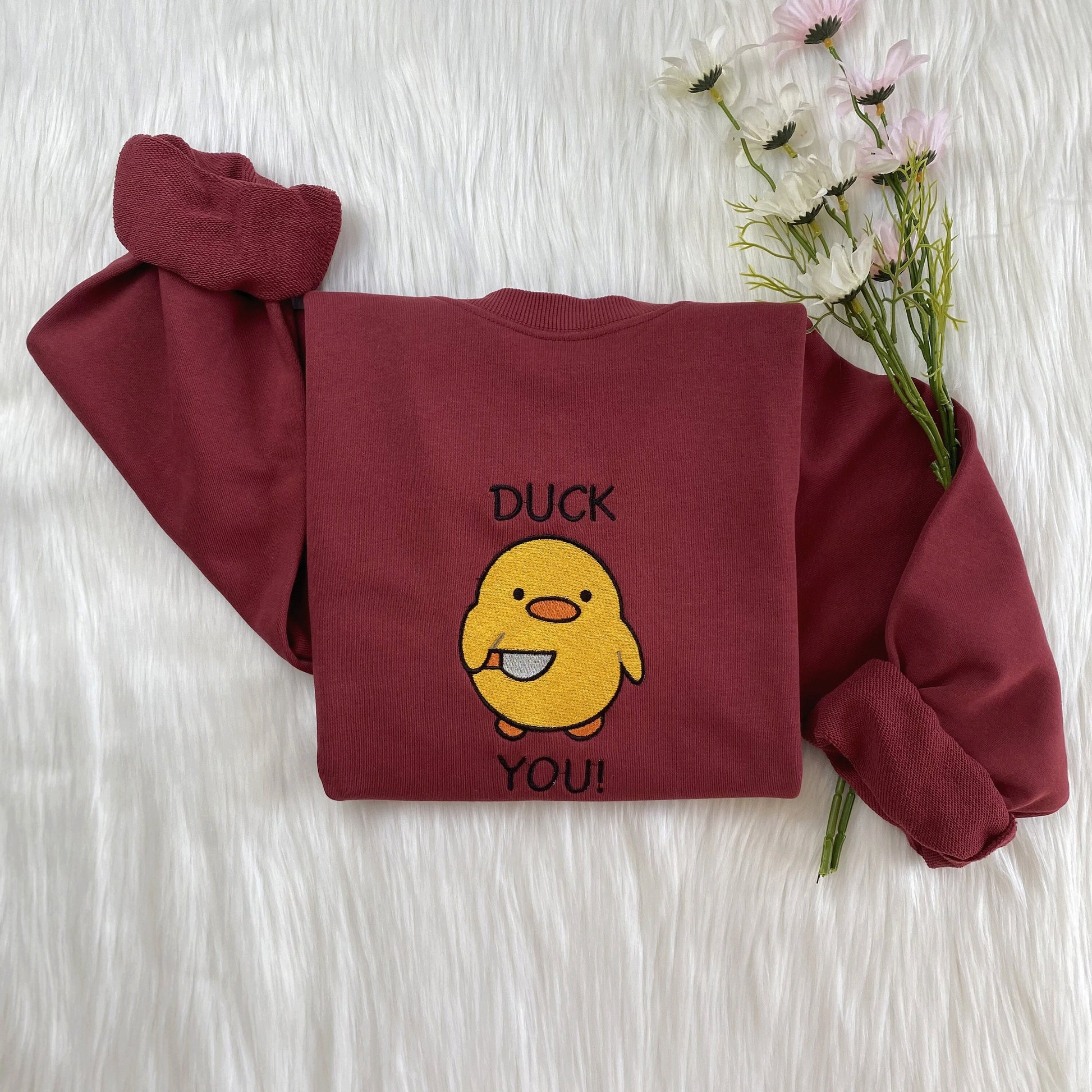 Duck You Embroidered Sweatshirt | Silly Duck Sweatshirt | Funny Embroidered Shirt | Funny Duck Shirt | Silly Goose Sweater | Crew Neck