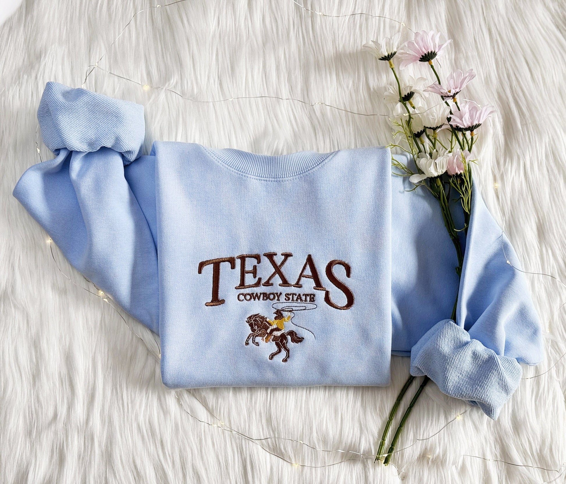 Texas Cowboy State Embroidered Sweatshirt | Texas State Embroidered Hoodie | Vintage Western Sweater | Texas Crew Neck Sweatshirt