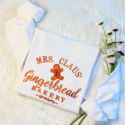 Mrs. Claus Gingerbread Embroidered Sweatshirt | Christmas Cookie Embroidered Hoodie | Funny Christmas Sweater | Crew Neck Sweatshirt