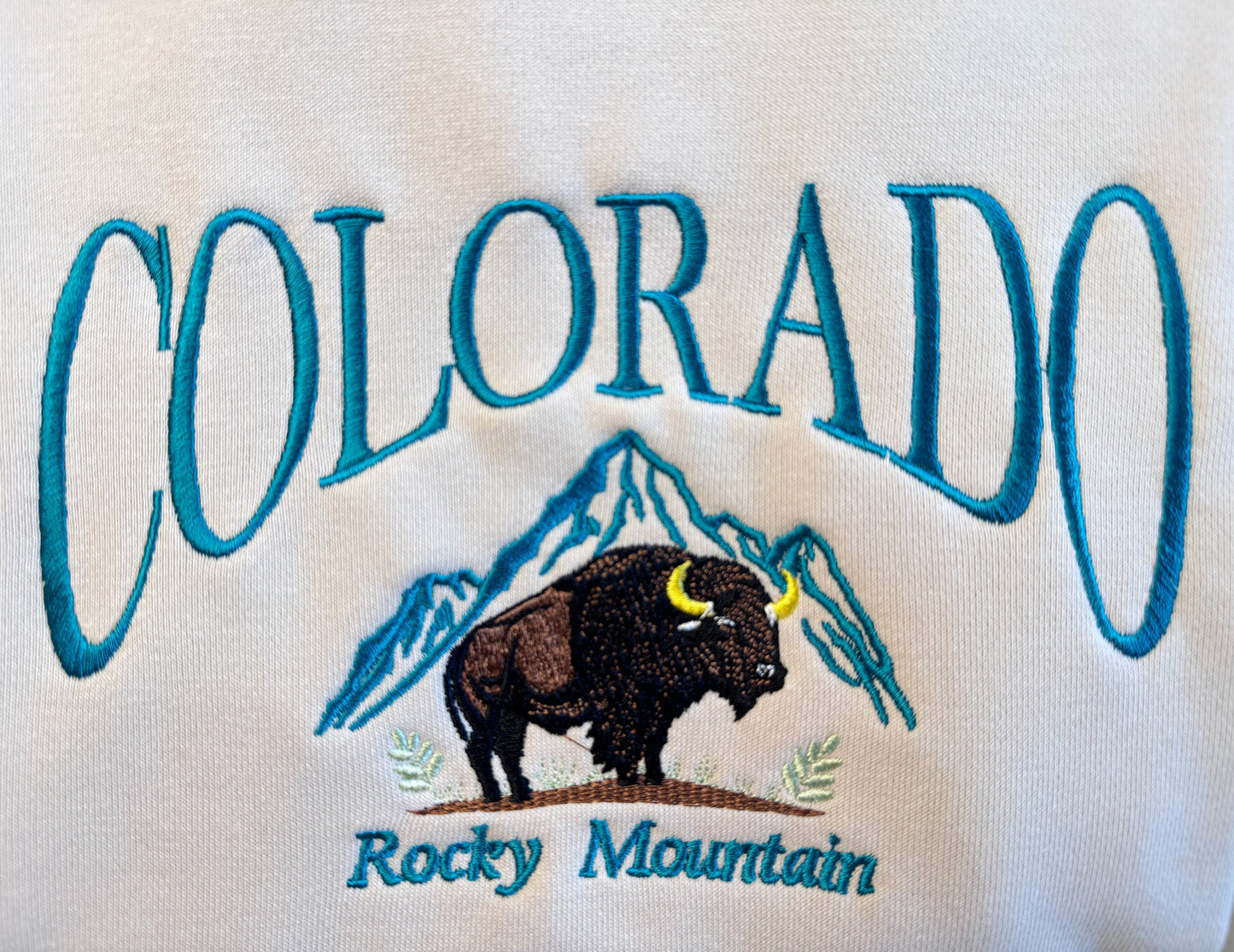 Colorado Mountain Embroidered Sweatshirt | Colorado Bison Embroidered Hoodie | Embroidered Colorado Sweatshirt | Crew Neck Sweatshirt