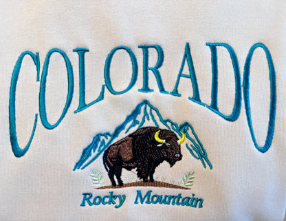 Embroidered Colorado Mountain Sweatshirt with Colorado Bison Embroidered Hoodie | Embroidered Colorado T-shirt Gift for Women and Men