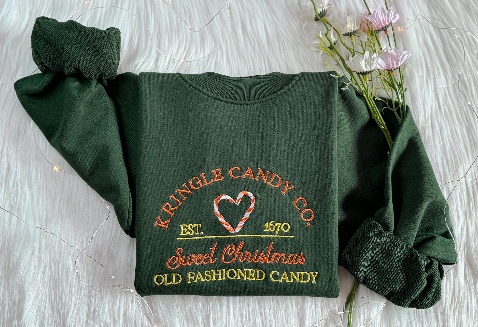 Kringle Candy Co Embroidered Sweatshirt | Vintage Christmas Candy Embroidered Hoodie | Sweet Christmas Candy Sweater | Crew Neck Sweatshirt