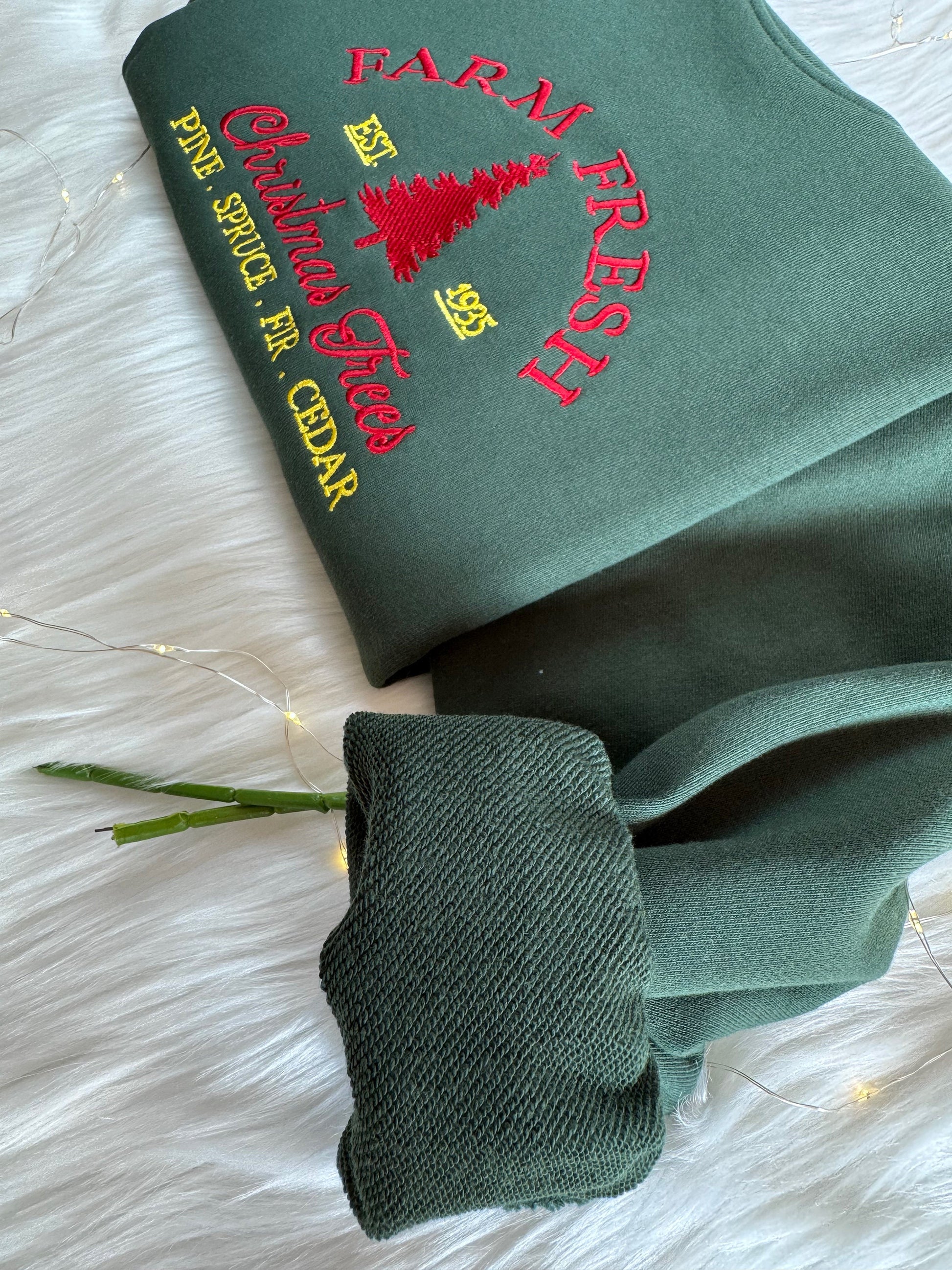 Farm Fresh Embroidered Sweatshirt | Christmas Trees Embroidered Hoodie | Pine. Spruce. Fir. Ceder Sweater | Crew Neck Sweatshirt