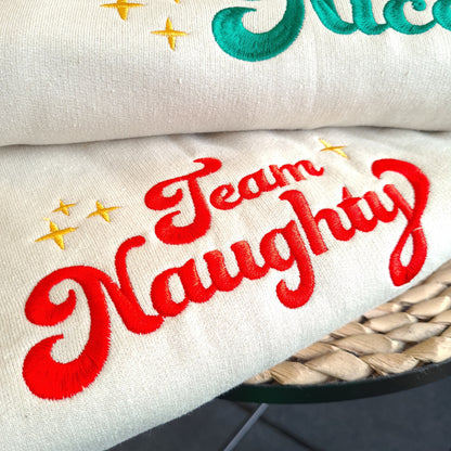 Family Matching Christmas Embroidered Sweatshirt, Group Christmas Sweatshirt, Team Naughty and Nice Sweatshirt, Couple Christmas Jumper