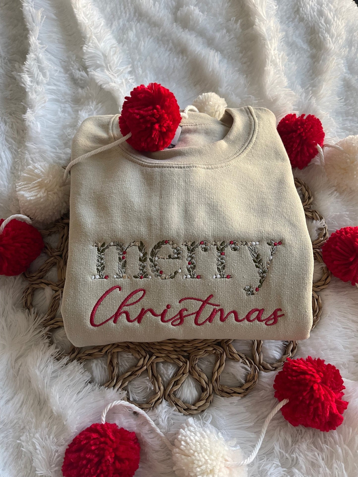 EMBROIDERED Floral Sweatshirt Christmas Sweatshirt Merry Christmas Gift Gifts for Friends Gifts for Secret Santa Christmas Crewneck Cozy