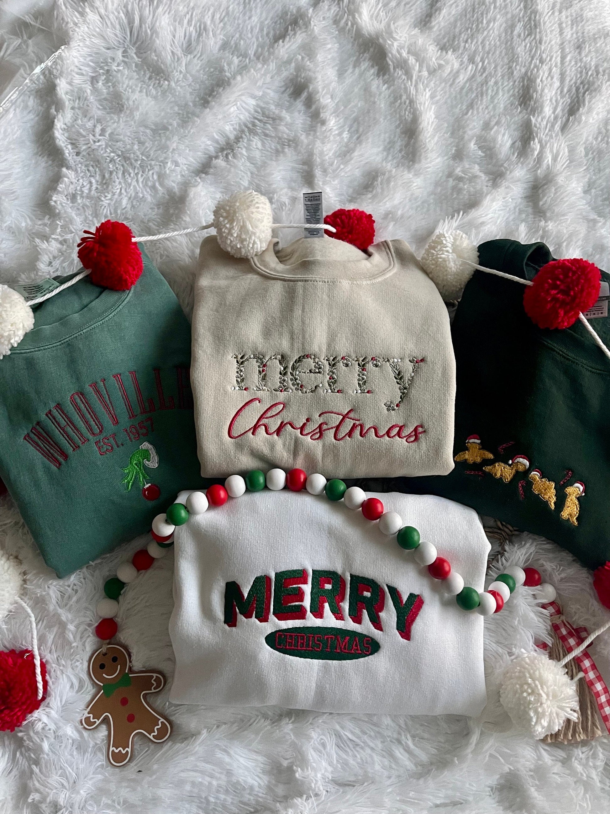 EMBROIDERED MERRY CHRISTMAS Sweatshirt Block Letter Duo Tone Sweatshirt Merry Crewneck Gifts for Friends Gifts for Coworker Embroidered Gift