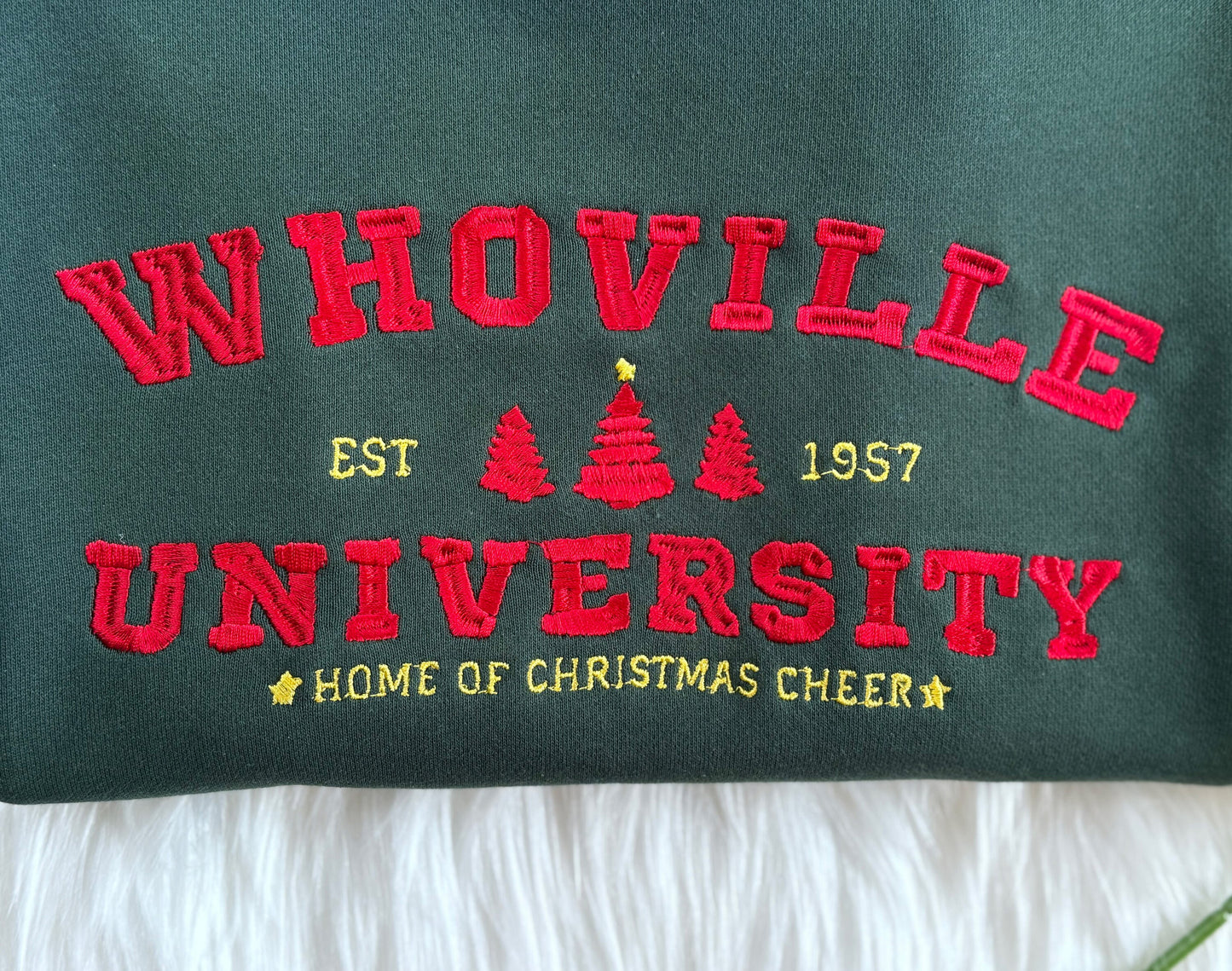 Christmas Whoville University Embroidered Sweatshirt, Christmas Embroidered Hoodie, Embroidered Christmas Jumper, Crew Neck Sweatshirt