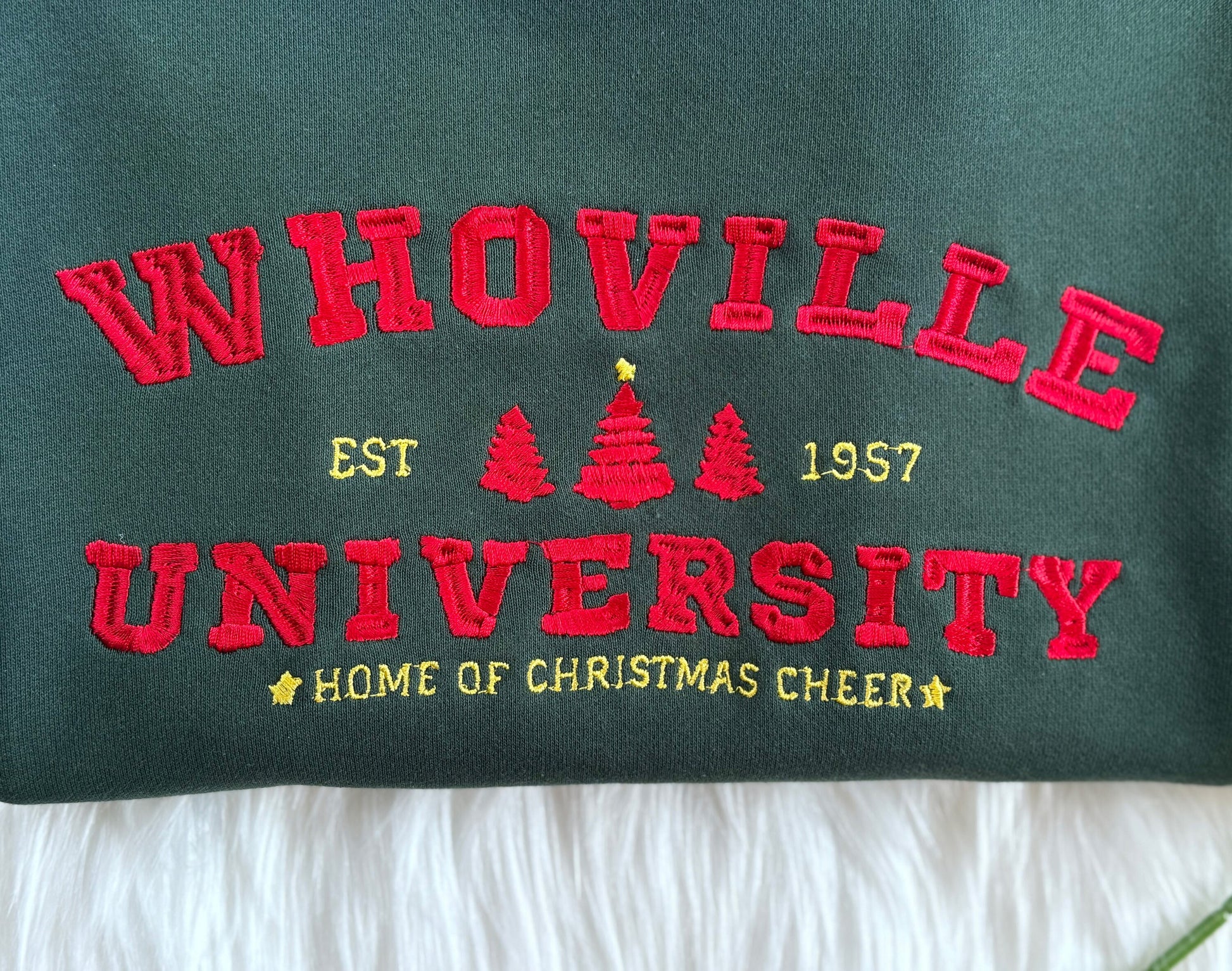 Christmas Whoville University Embroidered Sweatshirt, Christmas Embroidered Hoodie, Embroidered Christmas Jumper, Crew Neck Sweatshirt