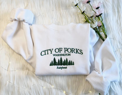 Embroidered City of Forks Sweatshirt With Washington Design Embroidered Hoodie City Of Forks Washington Unisex T-shirt For Women and Men