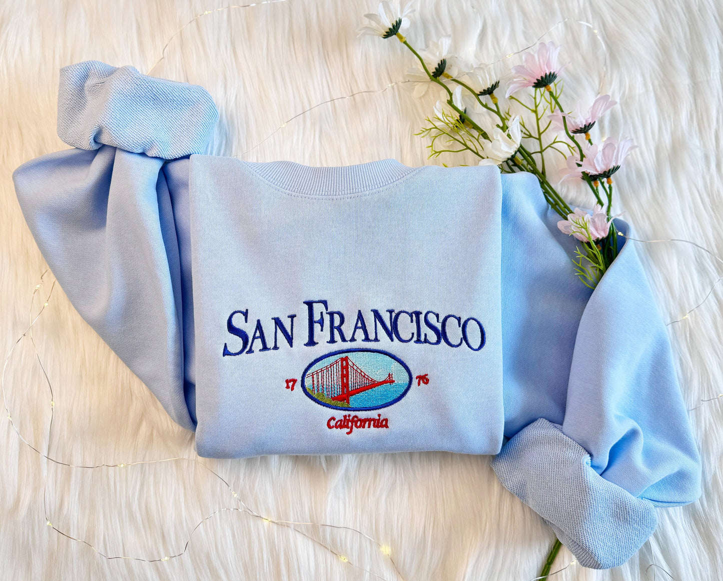 San Francisco Embroidered Sweatshirt | Golden Gate Bridge Embroidered Hoodie | California Washington Sweater | Cali Crew Neck Sweatshirt