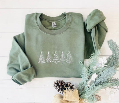 Christmas Tree Embroidered Sweatshirt, Christmas Sweatshirt, Embroidered Christmas Sweatshirt, Christmas Embroidery Sweatshirt,