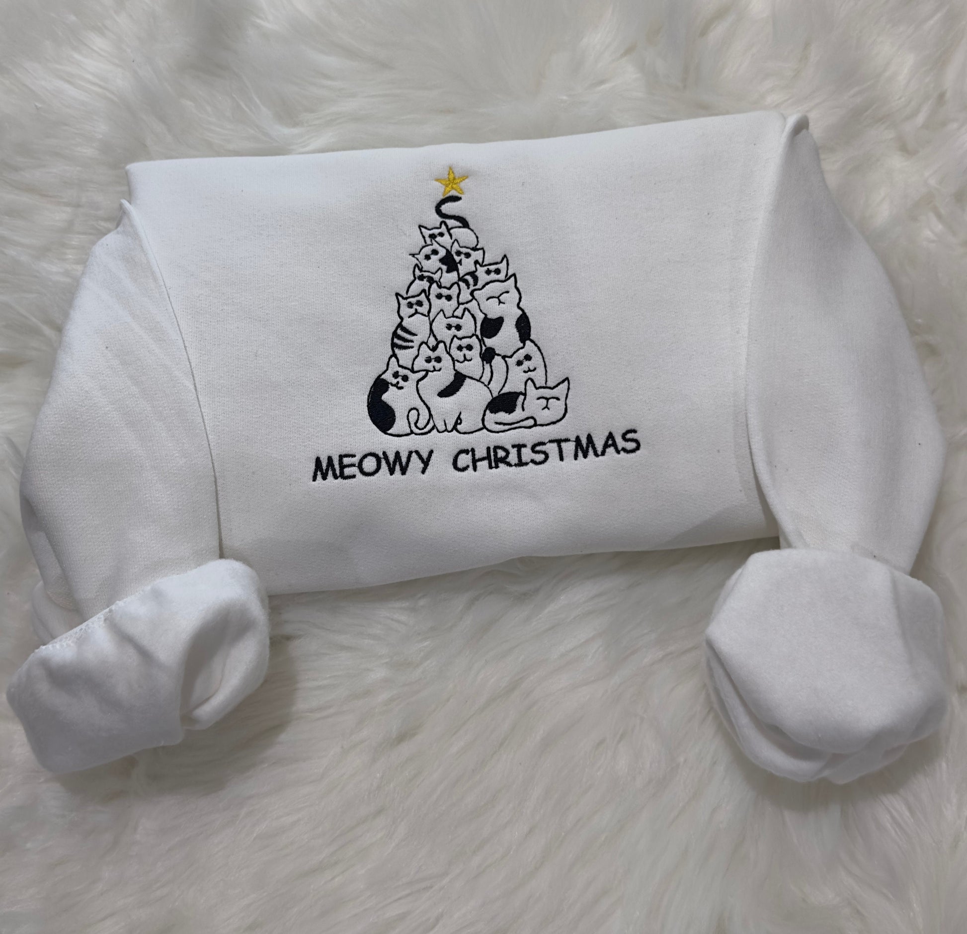 Meowy Christmas Outline Embroidered Sweatshirt/ Hoodie, Christmas cats embroidered sweatshirt