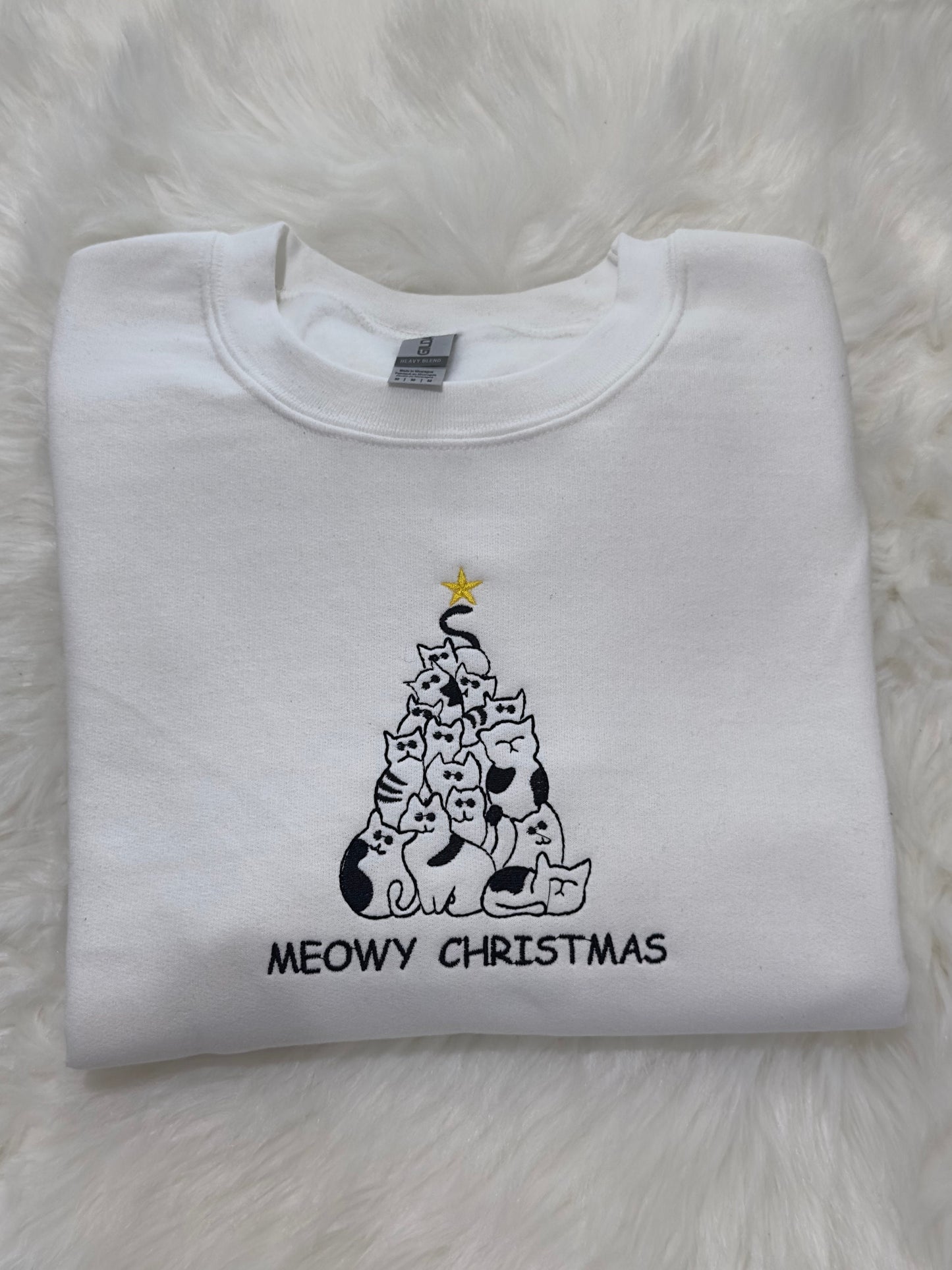 Meowy Christmas Outline Embroidered Sweatshirt/ Hoodie, Christmas cats embroidered sweatshirt