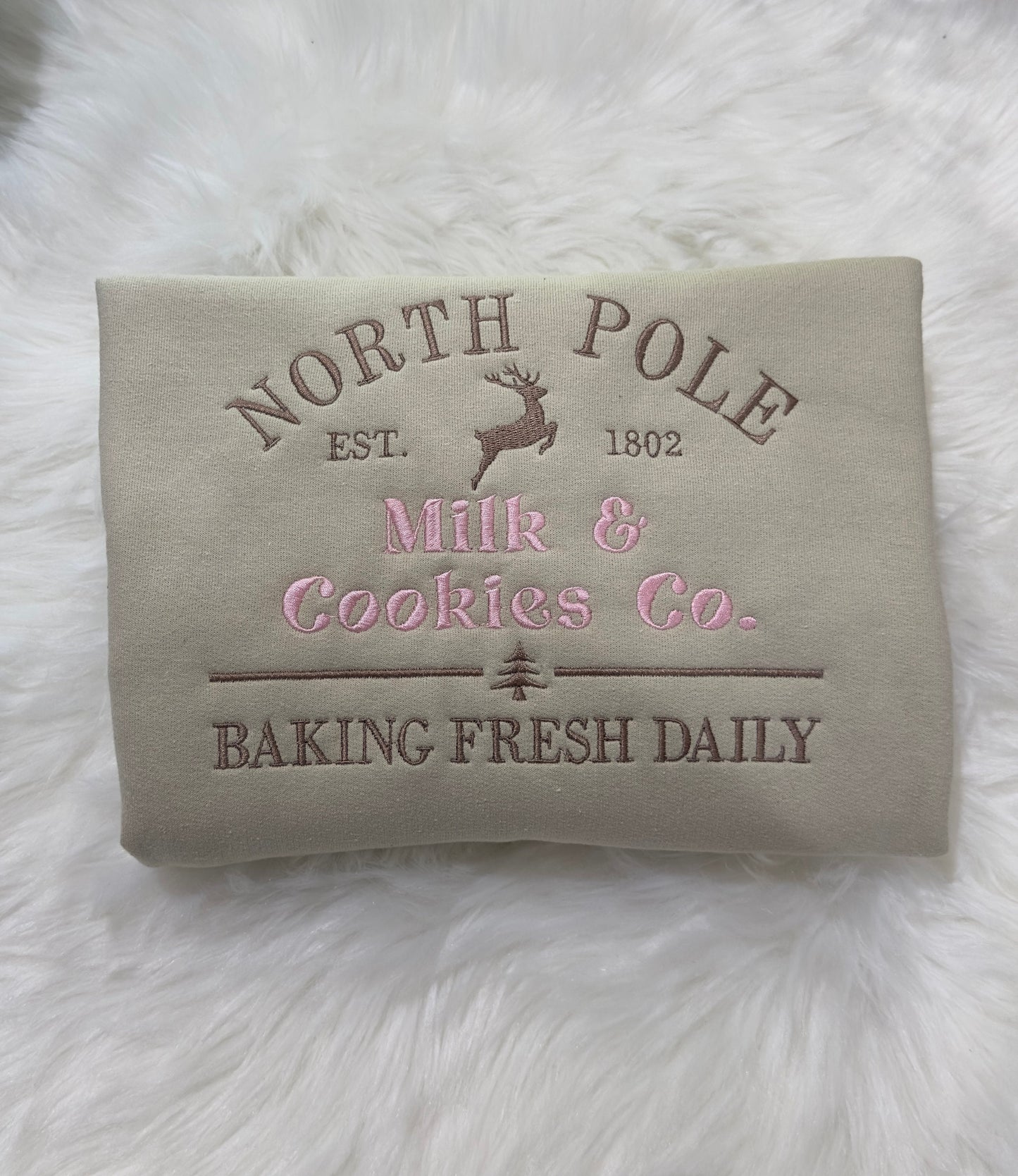 North Pole Milk & Cookies Co. sweatshirt/hoodie embroidered, Christmas embroidered sweatshirt, Vintage Christmas sweatshirt